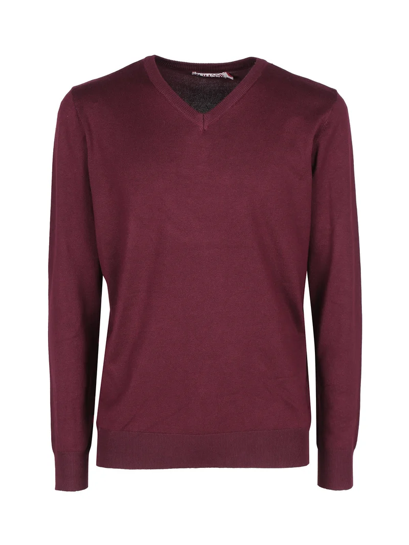Pullover da uomo in maglia con scollo a V - bordeaux