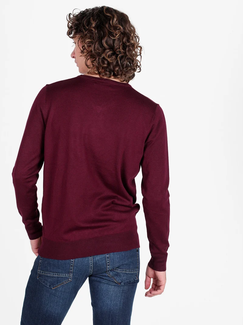 Pullover da uomo in maglia con scollo a V - bordeaux