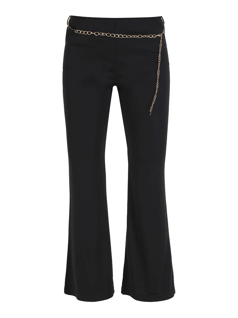 Pantaloni eleganti da donna con cintura a catena - nero