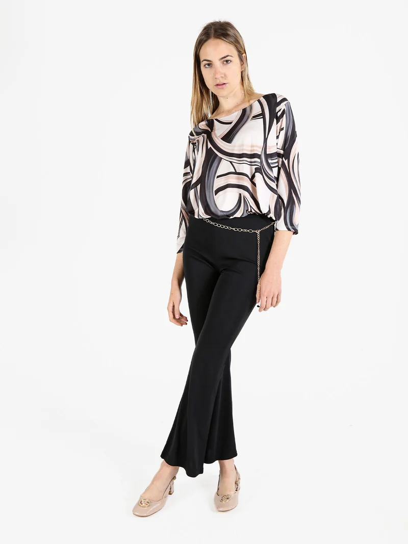 Pantaloni eleganti da donna con cintura a catena - nero