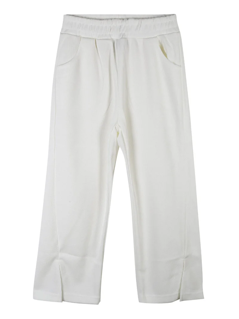 Pantaloni pesanti da bambina con spacco sul finale - bianco