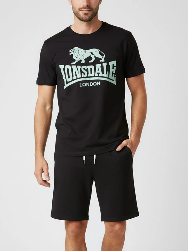 Completo corto da uomo in cotone con logo - nero