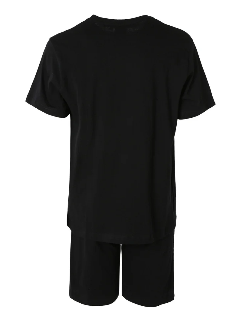 Completo corto da uomo in cotone con logo - nero