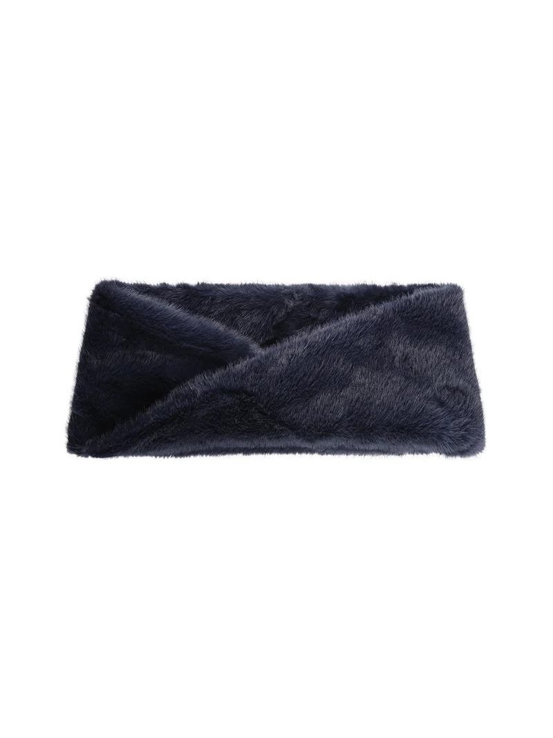 Sciarpa donna ad anello in pelliccia sintetica - blu scuro