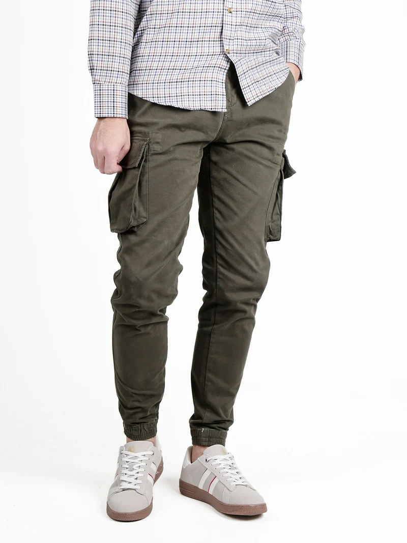 Pantaloni da uomo con tasconi laterali e coulisse - militare