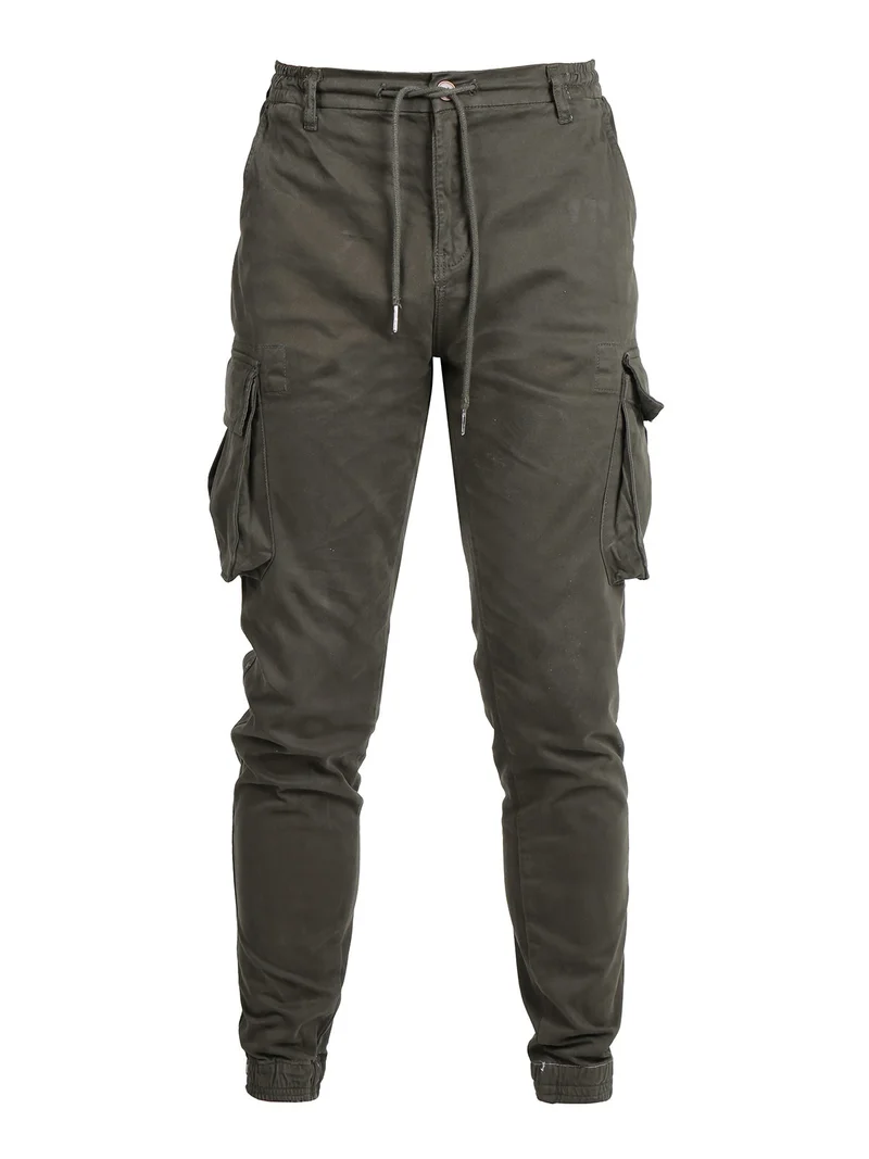 Pantaloni da uomo con tasconi laterali e coulisse - militare