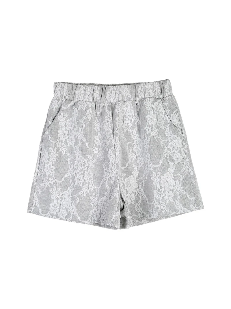 Completo 2 pezzi da bambina con t-shirt e shorts ricamati - bianco