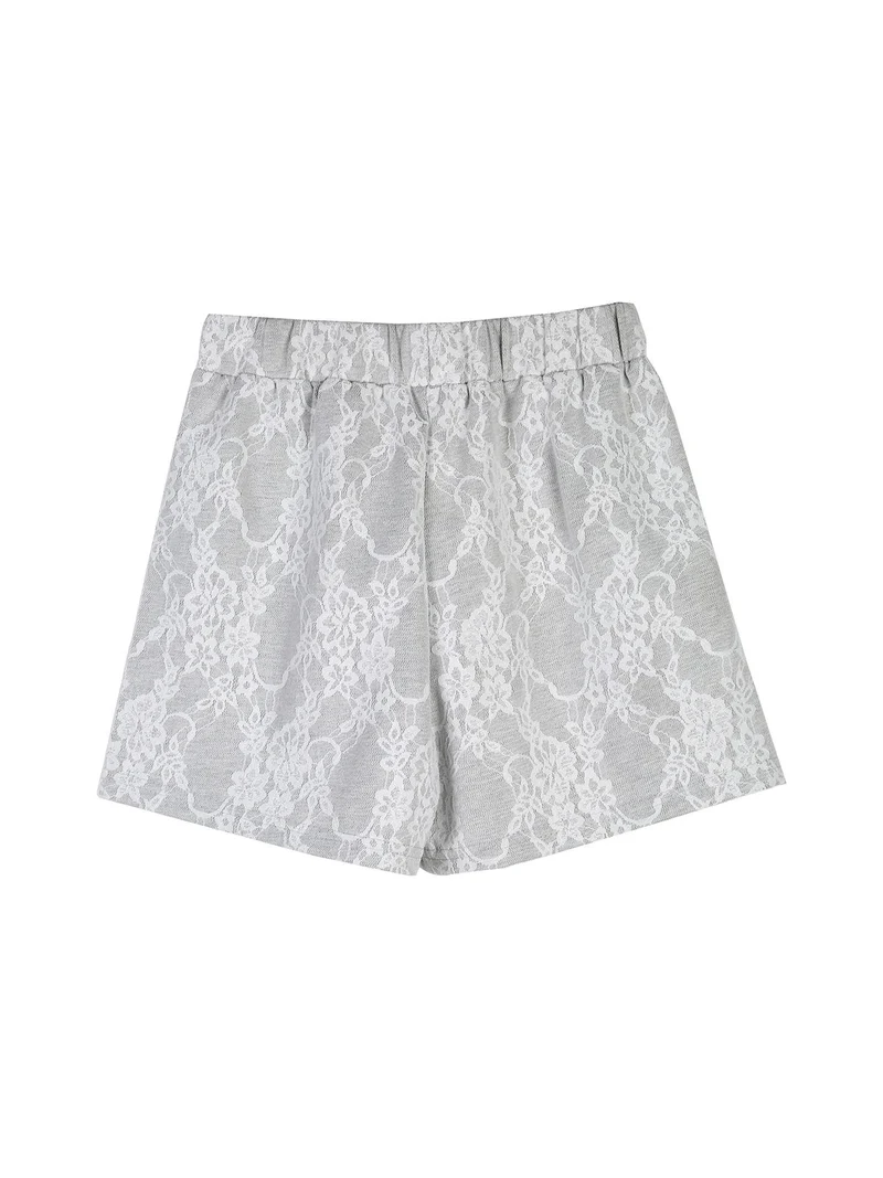 Completo 2 pezzi da bambina con t-shirt e shorts ricamati - bianco