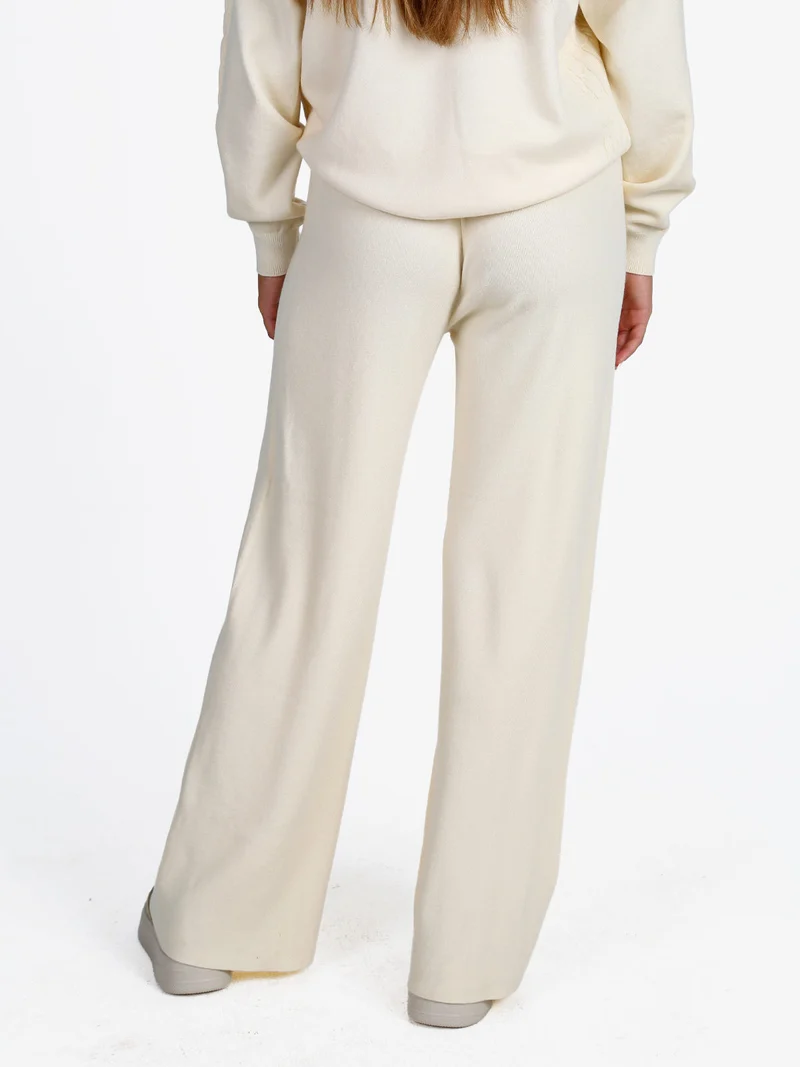 Pantaloni donna in maglia con coulisse - panna