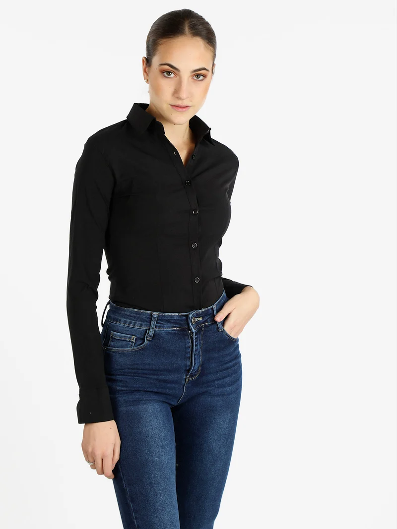 Camicia donna slim fit a maniche lunghe - nero