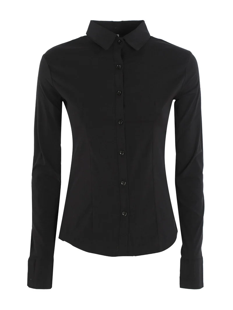 Camicia donna slim fit a maniche lunghe - nero