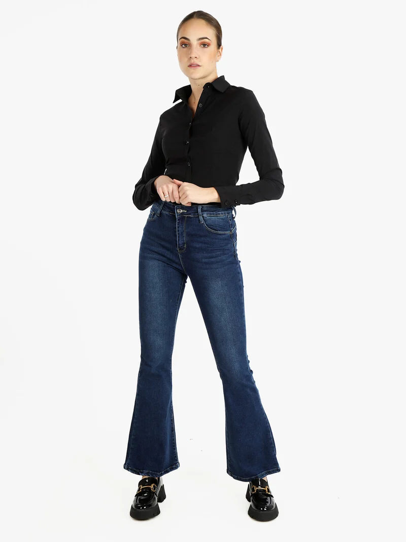 Camicia donna slim fit a maniche lunghe - nero