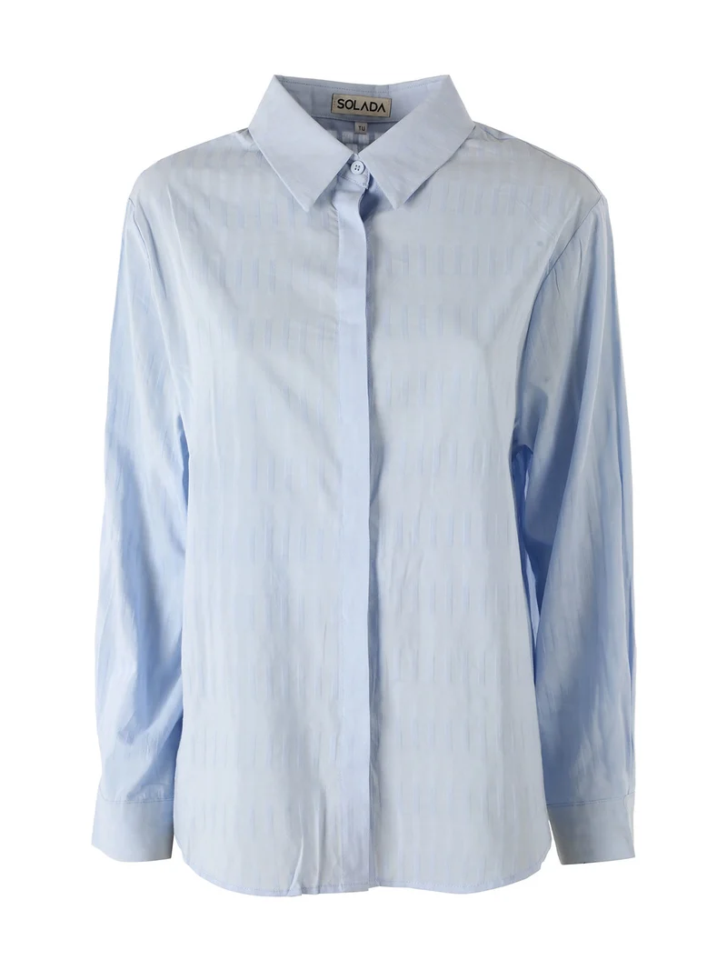 Camicia donna in cotone a maniche lunghe con bottoni coperti - azzurro