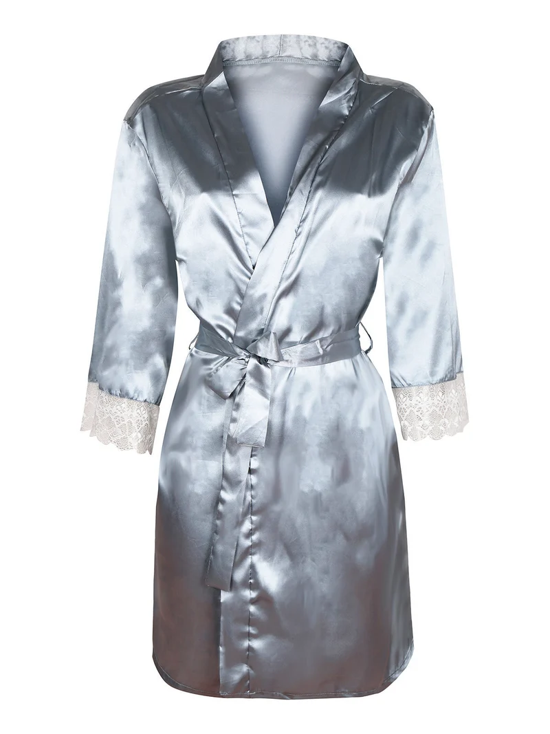 Vestaglia in simil seta con pizzo - azzurro