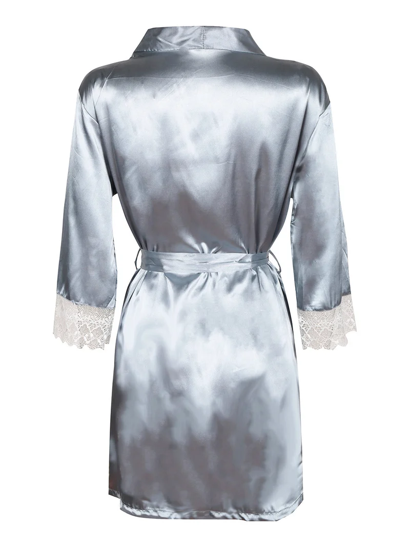 Vestaglia in simil seta con pizzo - azzurro