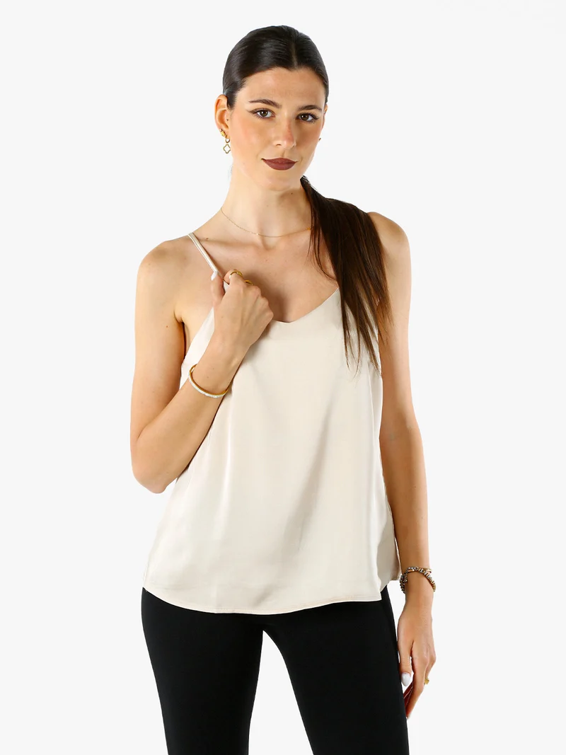 Top donna effetto raso con spalline strette - beige