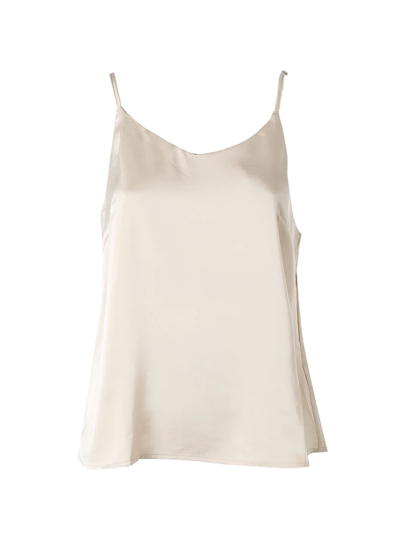 Top donna effetto raso con spalline strette - beige