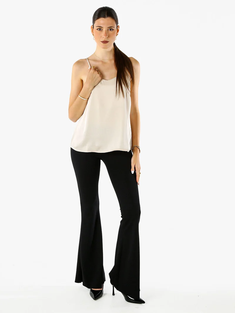 Top donna effetto raso con spalline strette - beige
