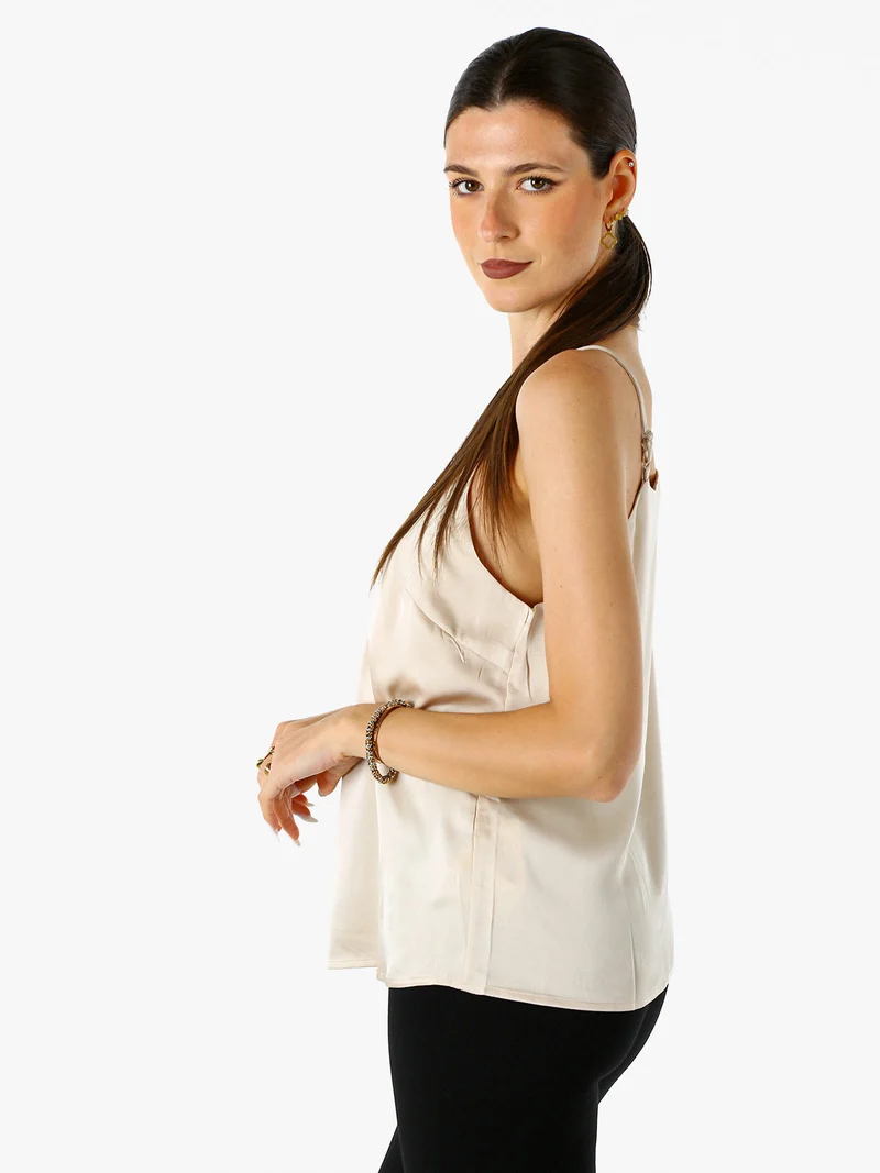 Top donna effetto raso con spalline strette - beige