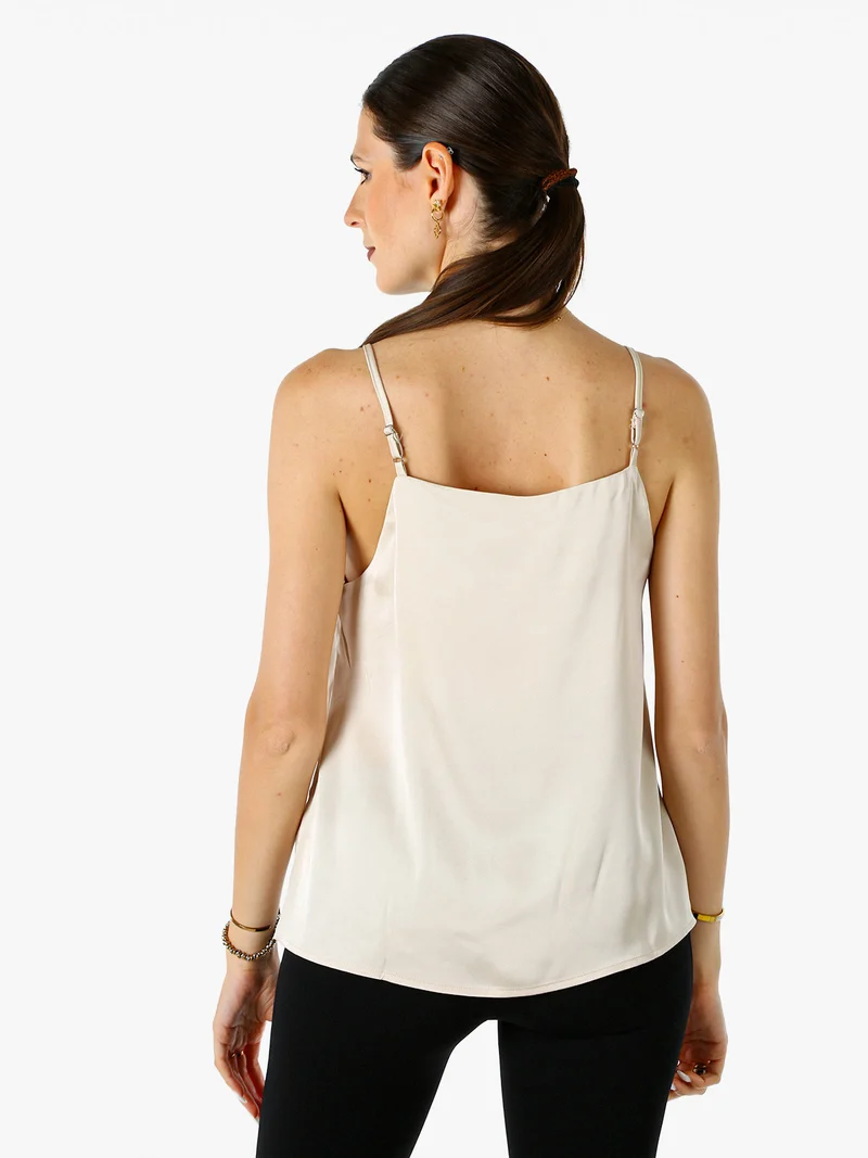 Top donna effetto raso con spalline strette - beige