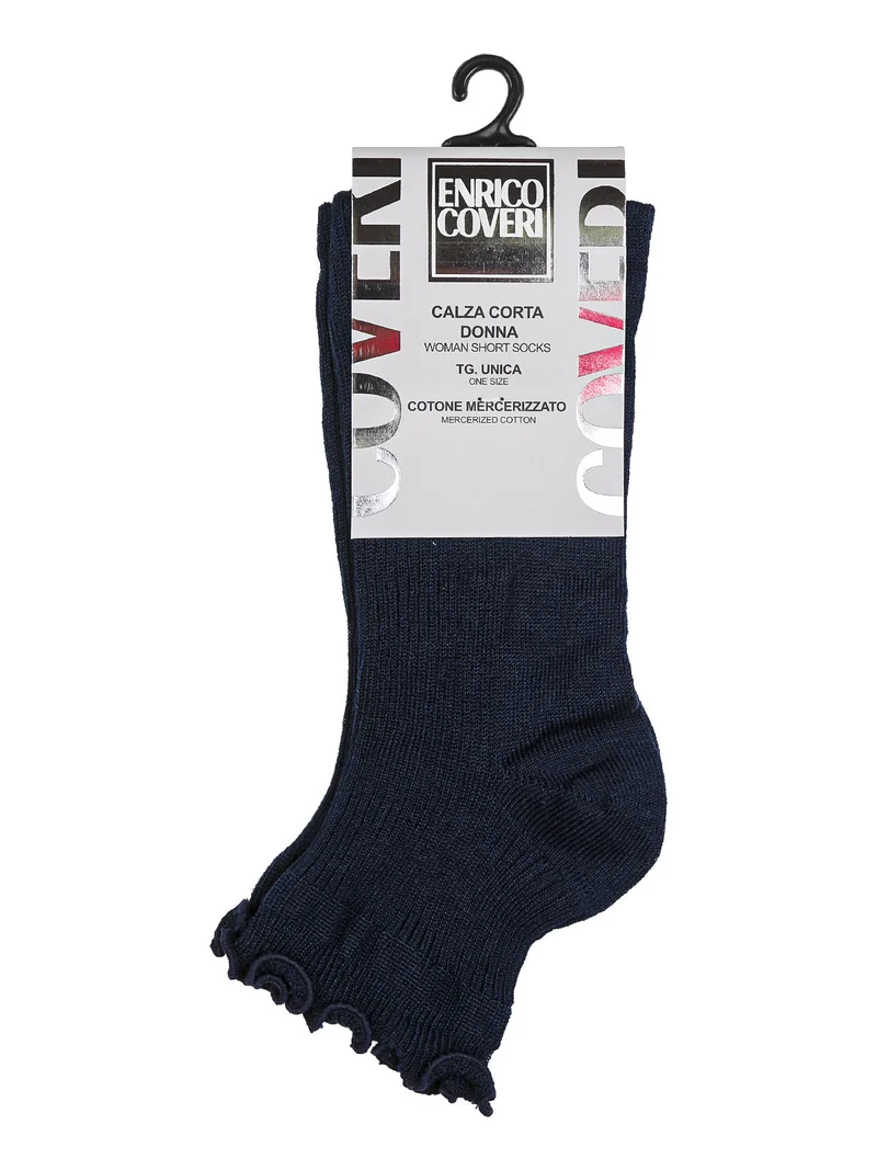 Calze corte da donna a costine e bordo a volant - blu scuro