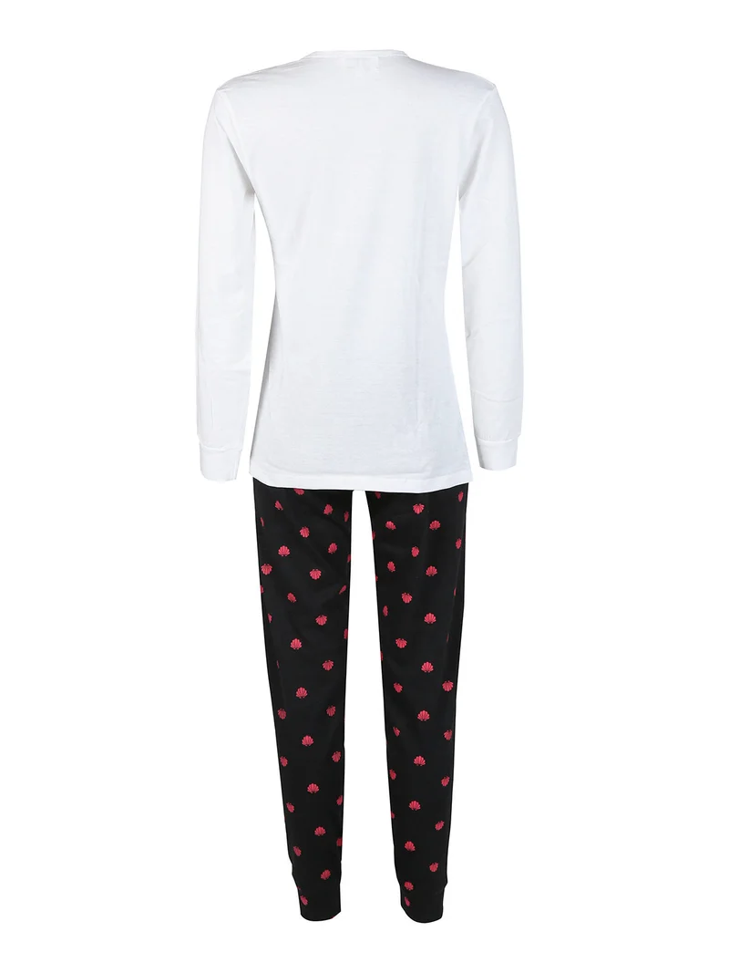 Pigiama lungo donna in cotone con stampe - bianco