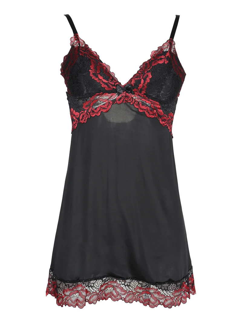 Baby doll con pizzo + perizoma - rosso