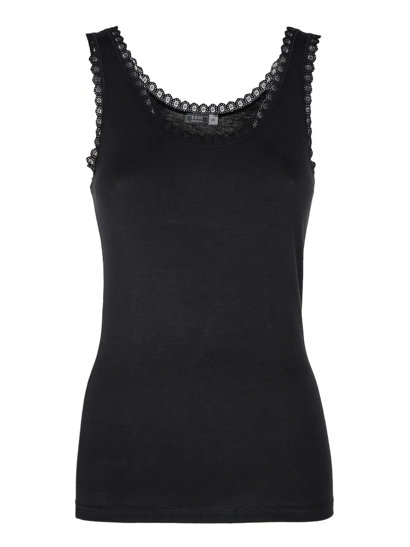 Canotta donna in cotone modal con pizzo - nero