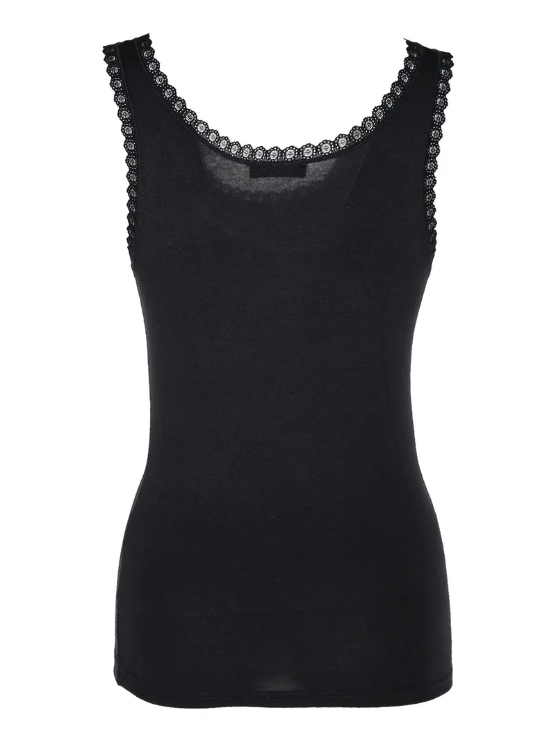 Canotta donna in cotone modal con pizzo - nero