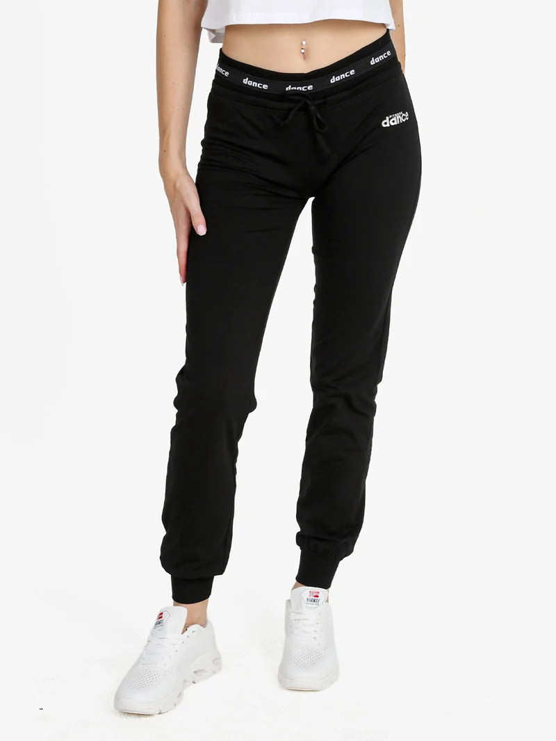 Pantaloni donna sportivi con coulisse e polsini - nero