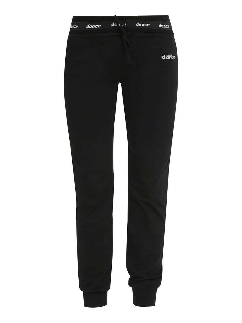 Pantaloni donna sportivi con coulisse e polsini - nero