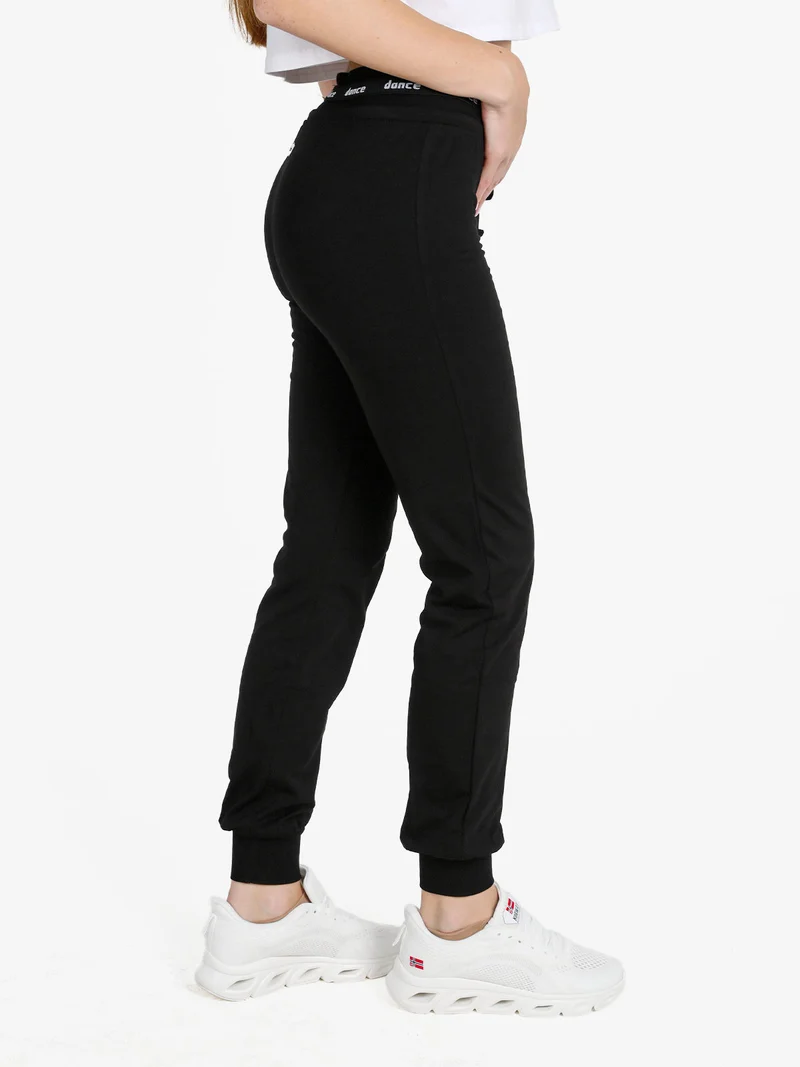 Pantaloni donna sportivi con coulisse e polsini - nero
