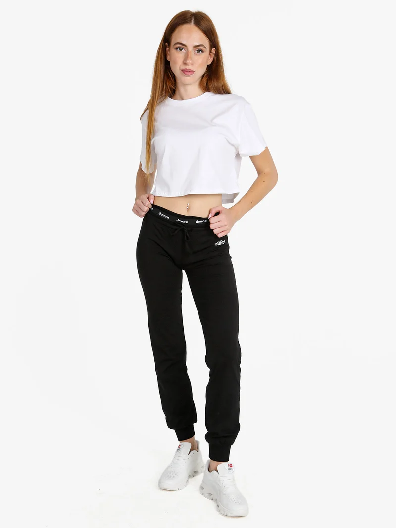Pantaloni donna sportivi con coulisse e polsini - nero
