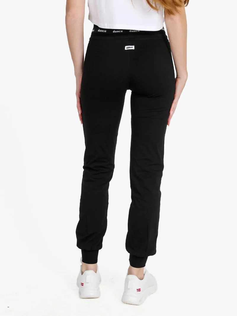 Pantaloni donna sportivi con coulisse e polsini - nero