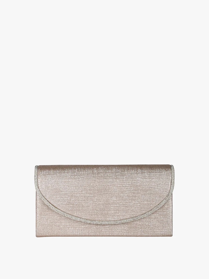 Pochette donna glitter con profilo di strass - champagne