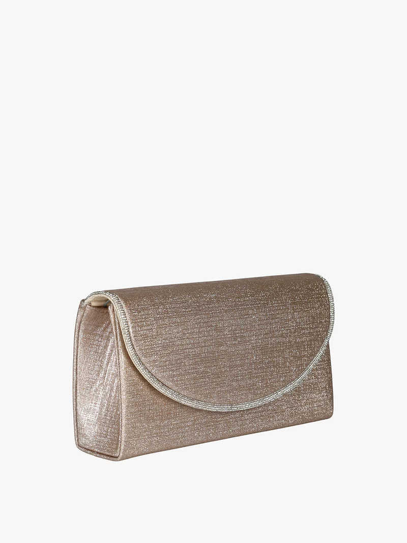Pochette donna glitter con profilo di strass - champagne