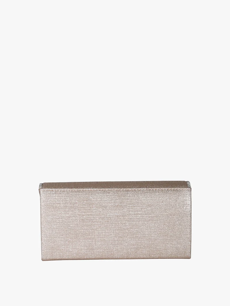 Pochette donna glitter con profilo di strass - champagne