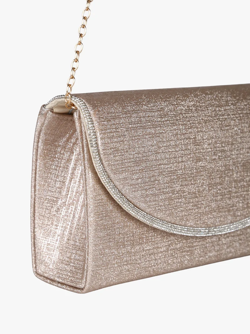 Pochette donna glitter con profilo di strass - champagne