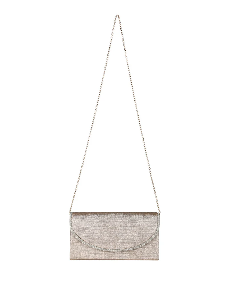 Pochette donna glitter con profilo di strass - champagne