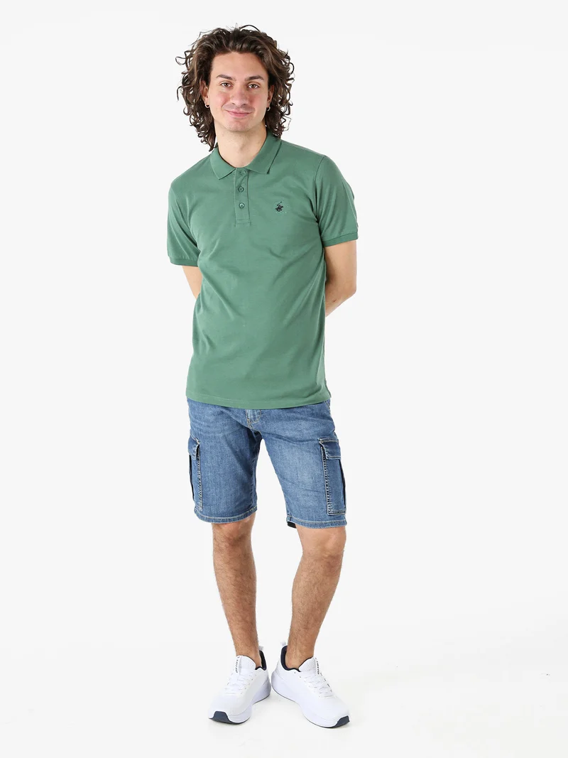 Polo da uomo in cotone a maniche corte - verde scuro