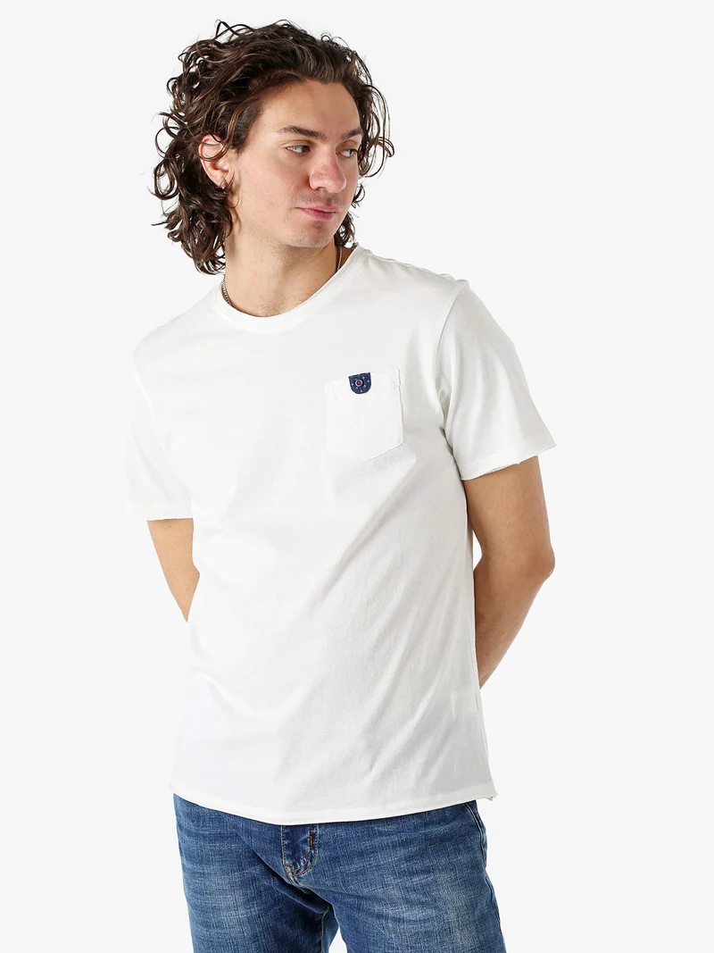 T-shirt girocollo da uomo in cotone con taschino - bianco