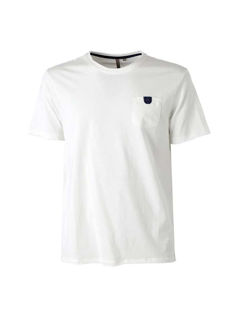 T-shirt girocollo da uomo in cotone con taschino - bianco