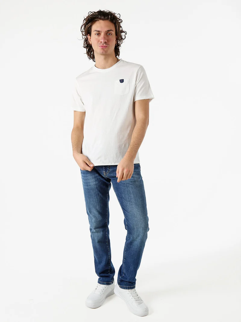 T-shirt girocollo da uomo in cotone con taschino - bianco