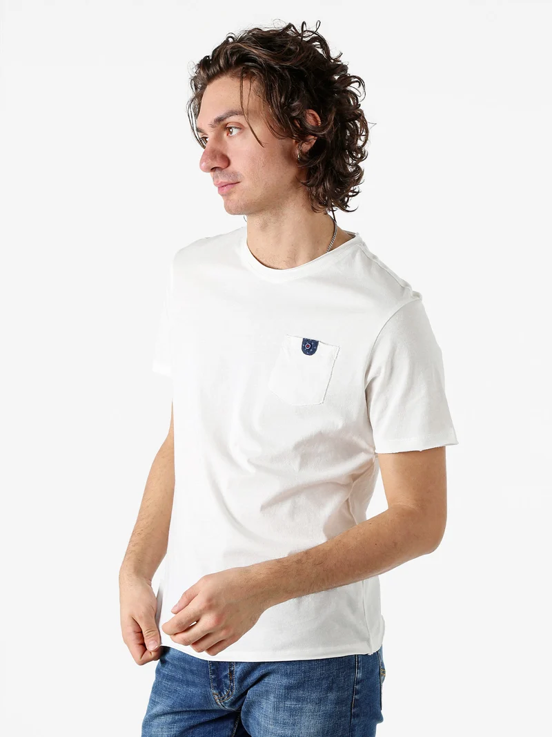 T-shirt girocollo da uomo in cotone con taschino - bianco
