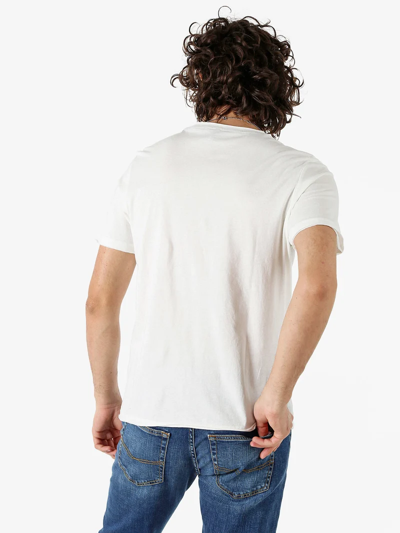 T-shirt girocollo da uomo in cotone con taschino - bianco
