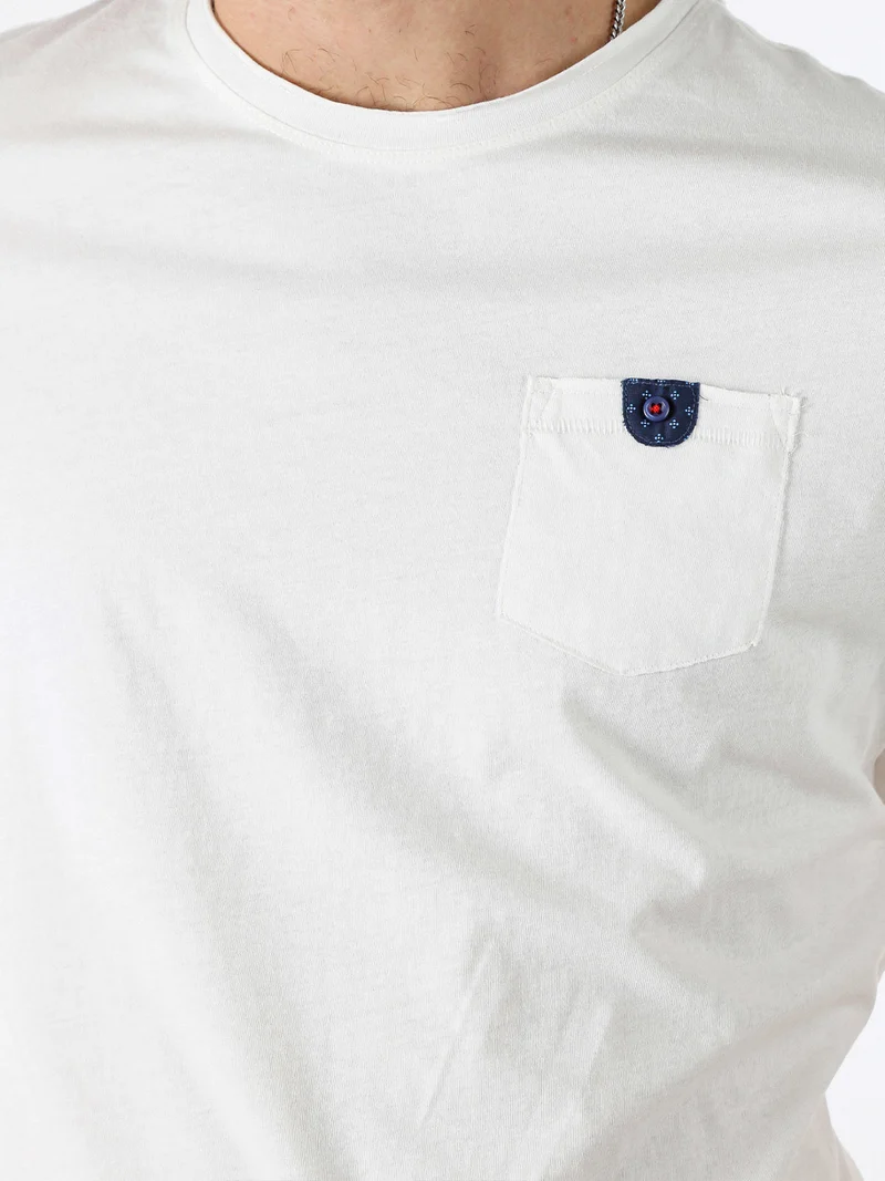 T-shirt girocollo da uomo in cotone con taschino - bianco
