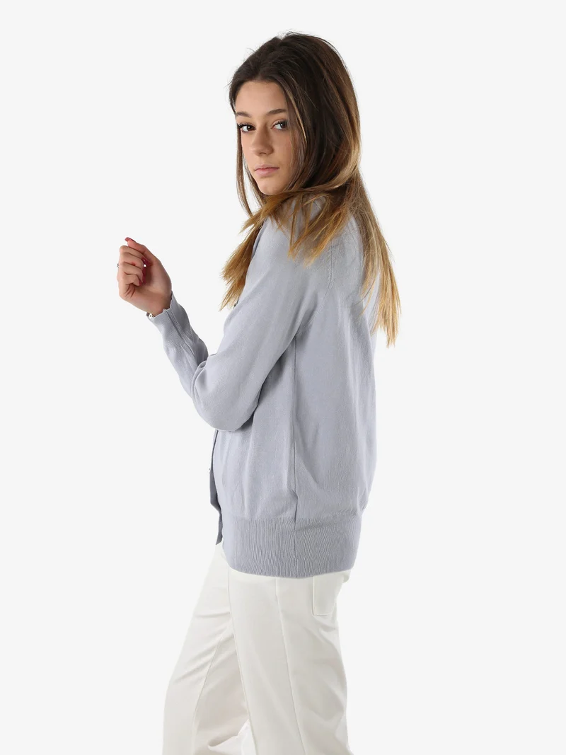 Cardigan donna in maglia con bottoni gioiello - grigio chiaro