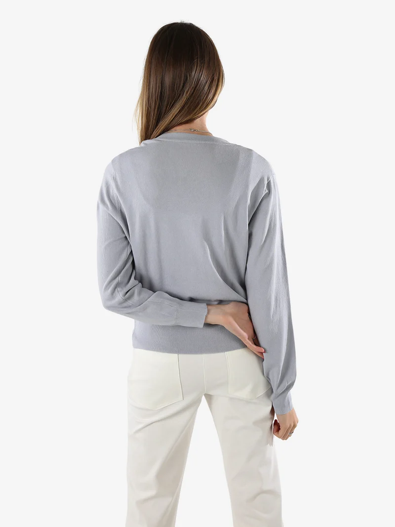 Cardigan donna in maglia con bottoni gioiello - grigio chiaro