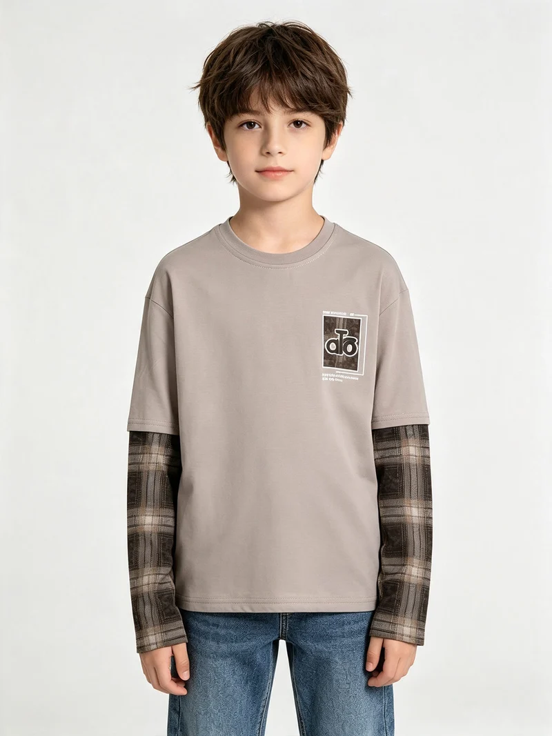 T-shirt da bambino a maniche lunghe in cotone - fango