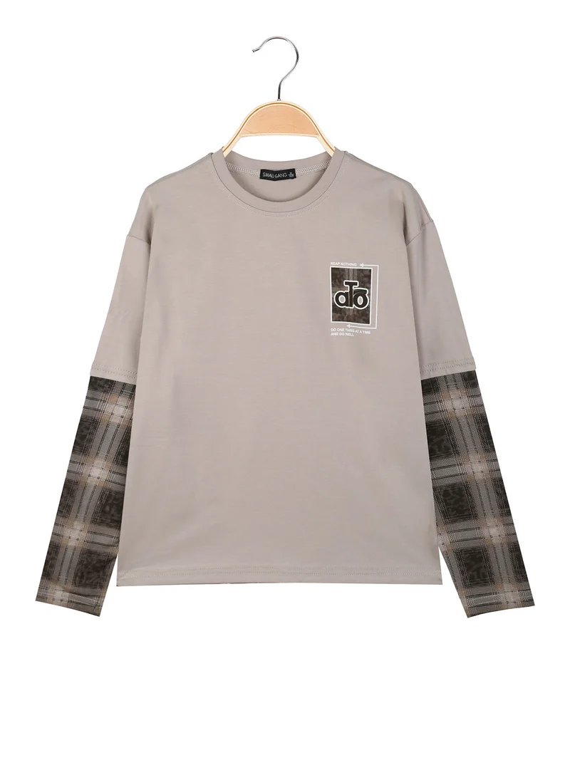 T-shirt da bambino a maniche lunghe in cotone - fango